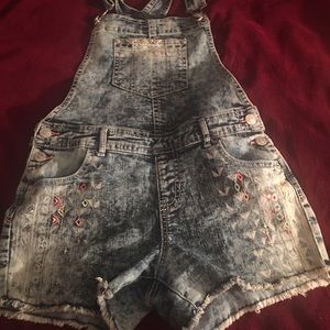 Girls blue jean short overalls size 10-12